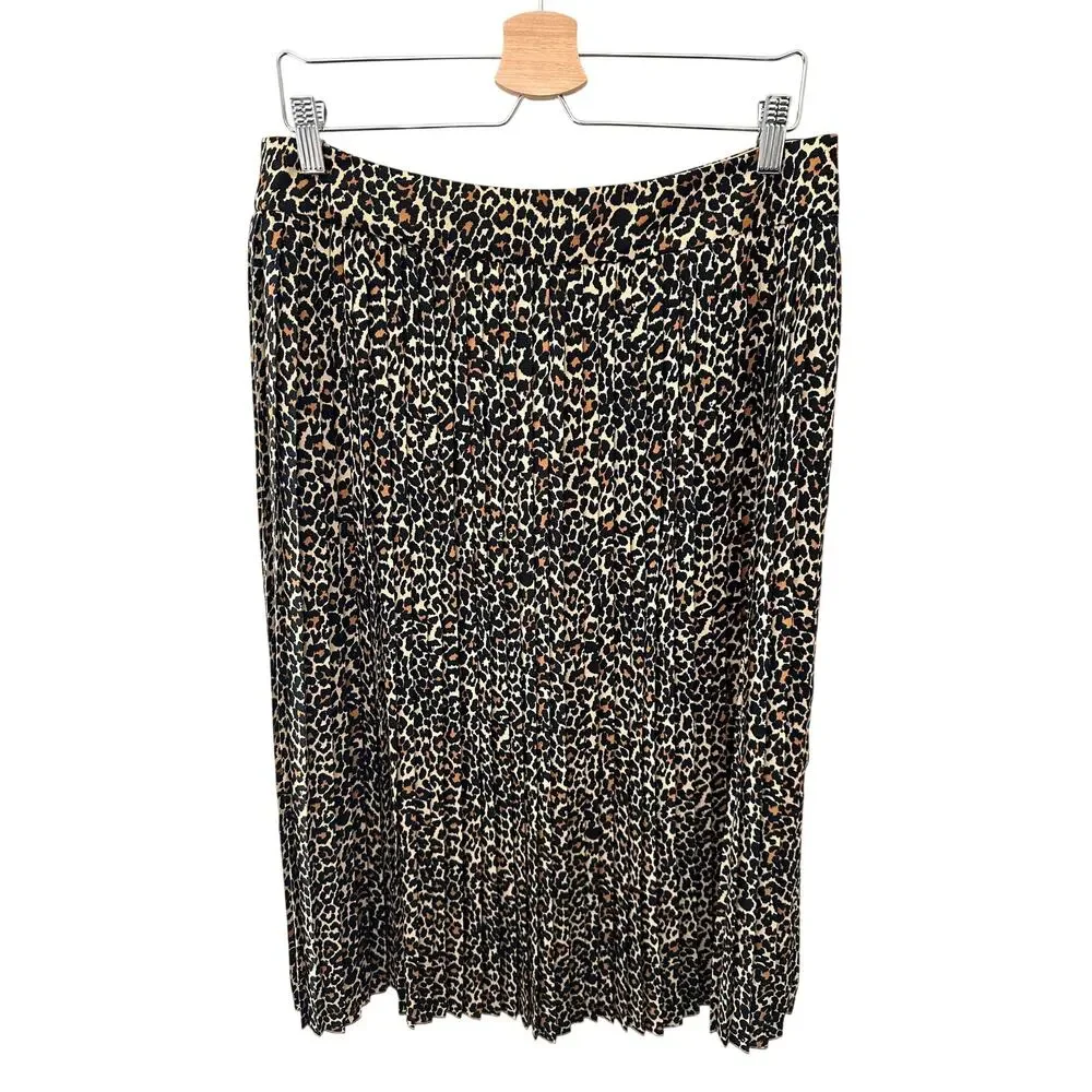 J.CREW | Leopard Print Pleated Midi Skirt Animal Print | Size 12 - Picture 1 of 6